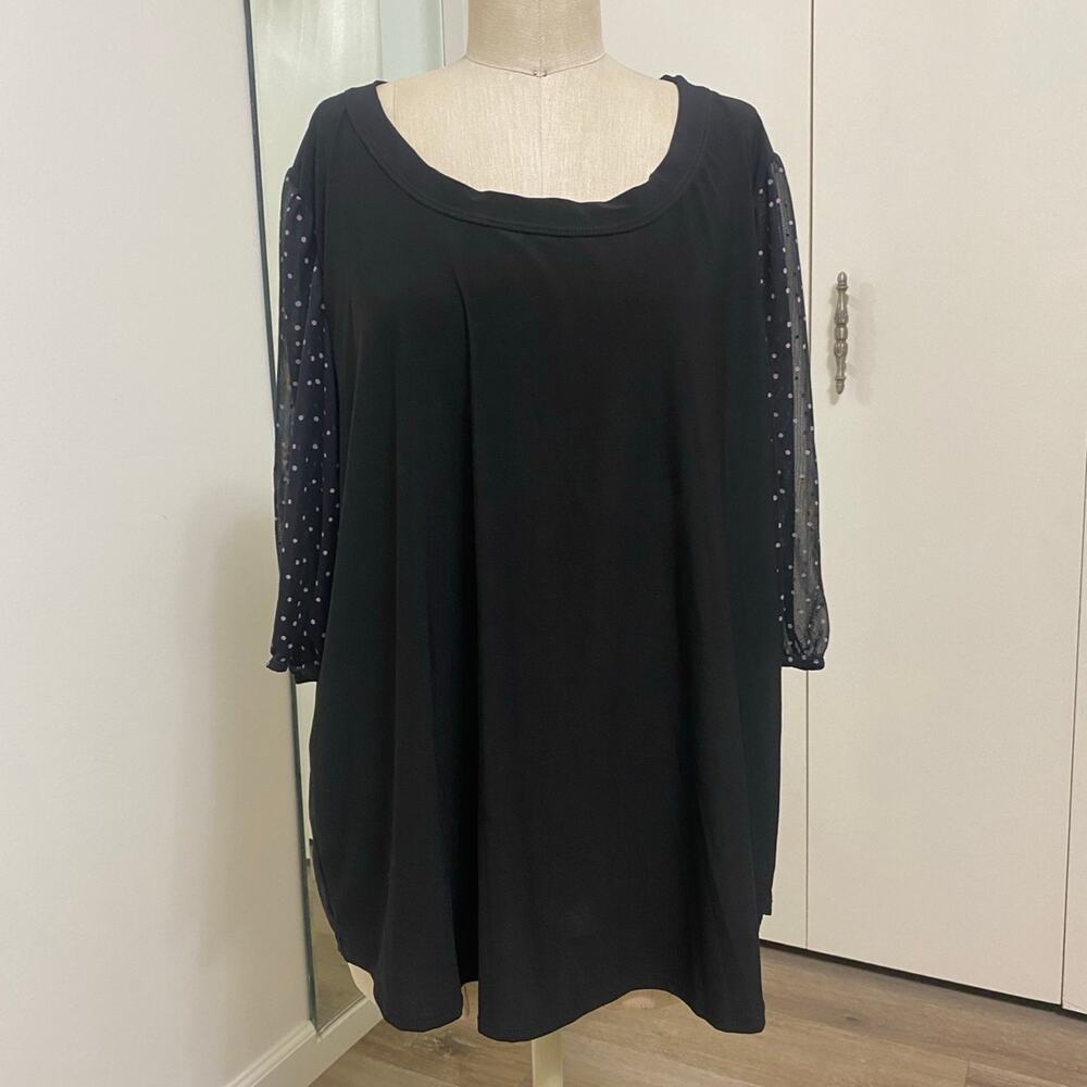 New! Star Vixen Women’s Black Polka Dot Mesh Sleeve Casual Top 3X